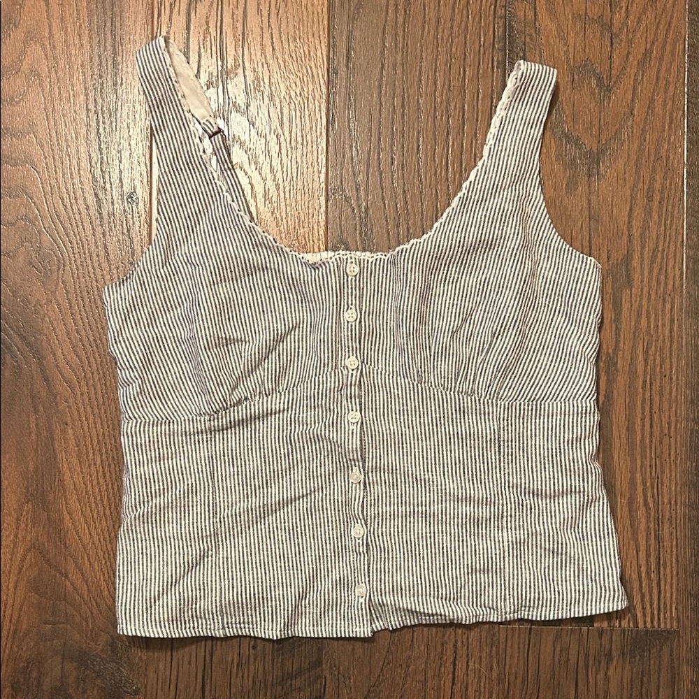 Hollister Grey and White Striped Button-Up Blouse
